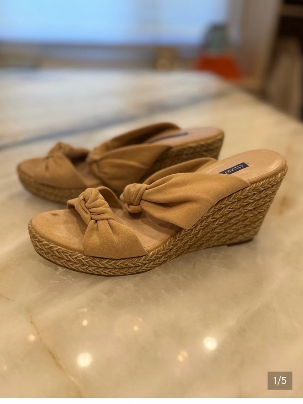 Stuart Weitzman Knotted Espadrille Wedge Sandals in Tan